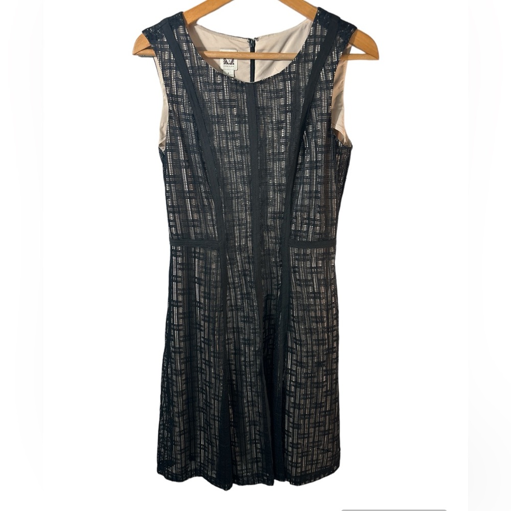 ANNE KLEIN Fit ‘n Flare Dress Nude Black Lace Overlay Size 8. cocktails wedding